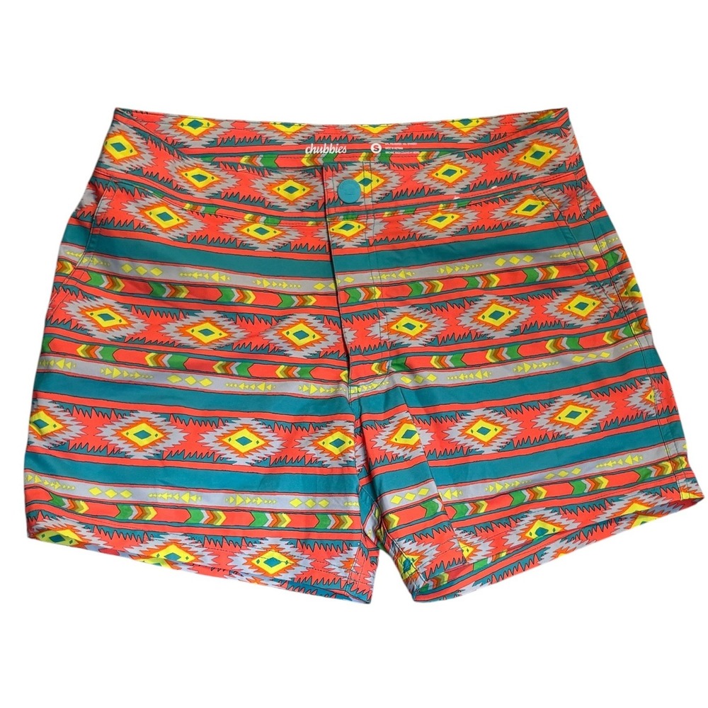 Chubbies Mens Swim Trunks Shorts Small Aztec Southwestern Zipper Back Pocket